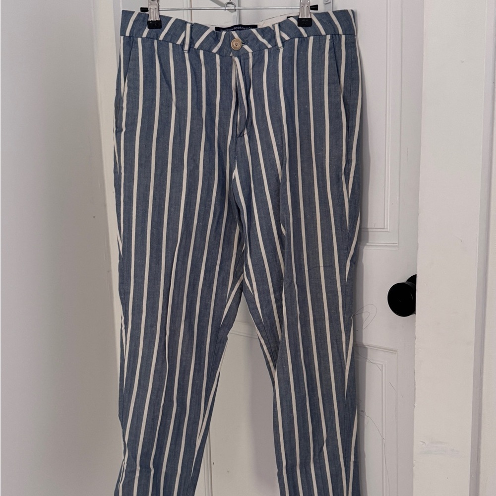 Scotch & Soda Blue and White Vertical-Stripe Chinos